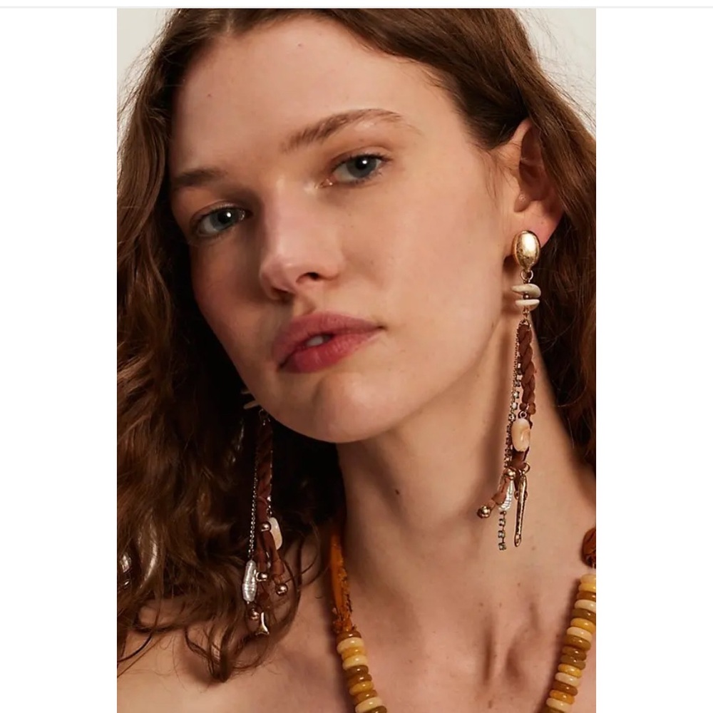 Free People Brown and Gold Beaded Earrings